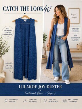 LuLaRoe Blue Sleeveless Duster Vest Side Slit Size S